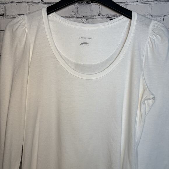 Anthropologie White White Scoop Neck Gathered Sleeve Tee~Sz Medium, EUC - Picture 5 of 10